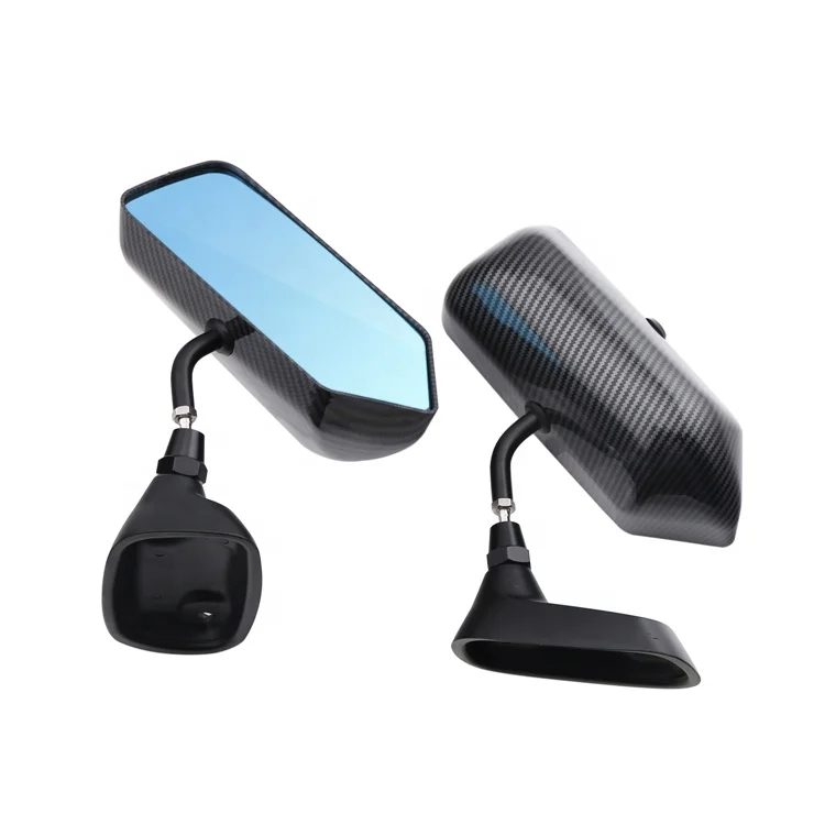 DTOUCH Universal F1 Style Car Racing Rearview Side Wing Mirrors w/Blue Convex Glass Bracket Racer Retro Carbon Fiber Look Finish