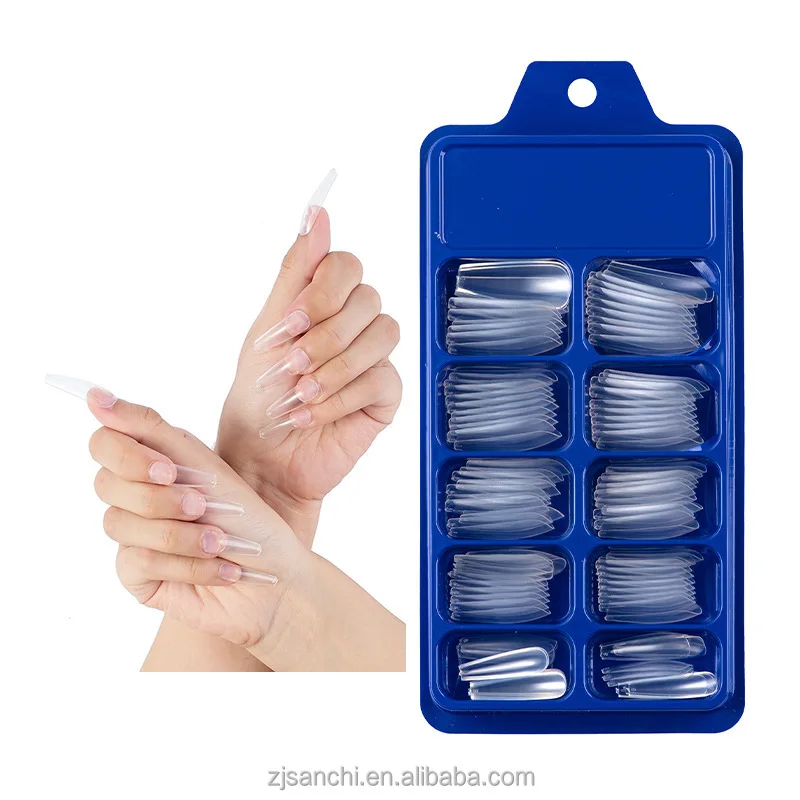 100pcs wearable small blue box ballet solid color Coffin Fake Nail nail patch