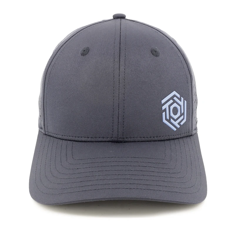 Custom PVC Logo 6 Panel Waterproof Laser Cut Hole Performance Hat Baseball Cap For Men
