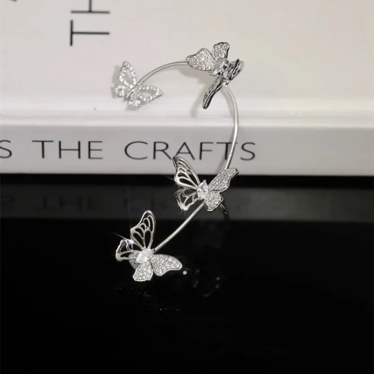 Trend 2022 exquisite diamond hook No ear hole Cuff Silver Non-Piercing Clip Crystal Hoop Cartilage butterfly Earrings