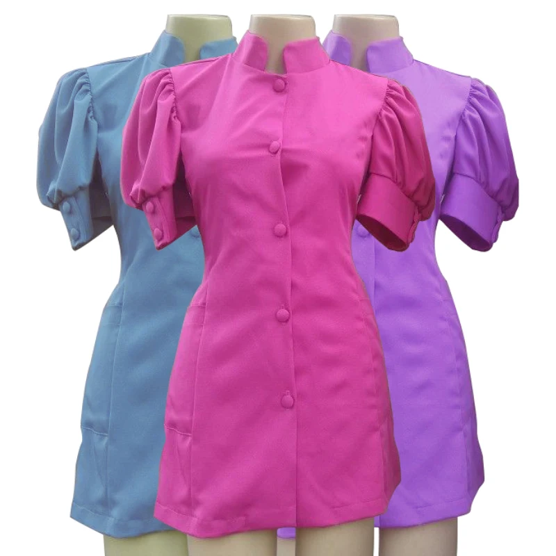 wholesale pink beauty salon uniform woman Chinese neck spa mujer skirt for ladies doctor drafted nurse dress with zipper pattern
