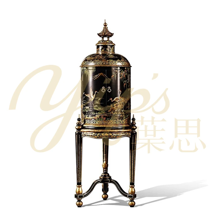 Yips LDC-0934 Chinoiserie Style Handpainted White-Crane Pattern Classical Livingroom Decoration Birdcage Luxury Side Cabinet