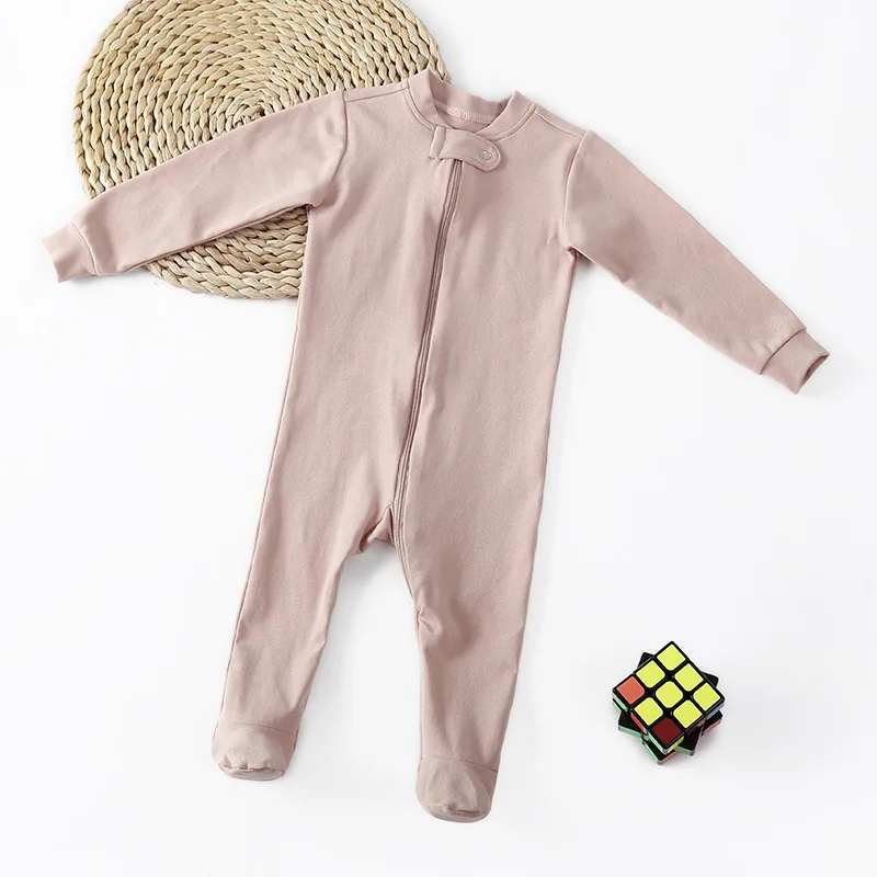 Fall Winter Cotton/spandex Baby Clothes Sleep suits Front Zip Butts Newborn Girls Layette Footie Rompers jumpsuit