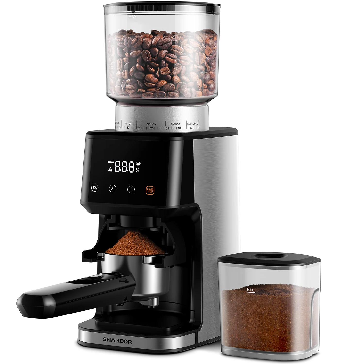 Stainless Steel Espresso 53 58mm Porta-Filter Holders Machine 51 Grinding Setting  Electric Burr Conical Coffee Bean Grinders