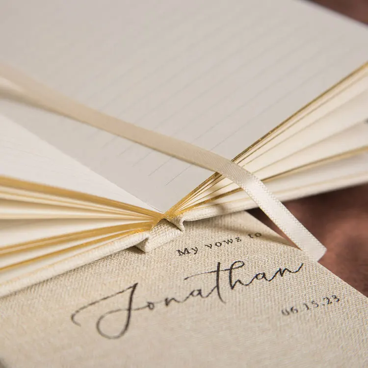 LABON Wholesale Custom Wedding My Vow Books Fabric Hard Cover Notebook With Ribbon Marker