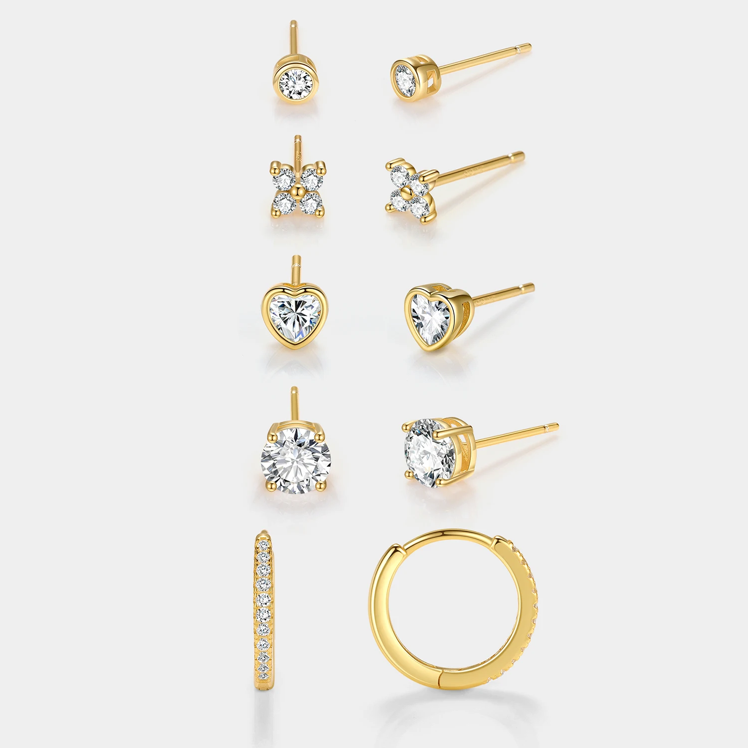 Fashion Earrings Set 925 Sterling Silver CZ Geometric Stud Earrings Gold Plated Hoops For Women Ladies Fine Jewelry Wholesale