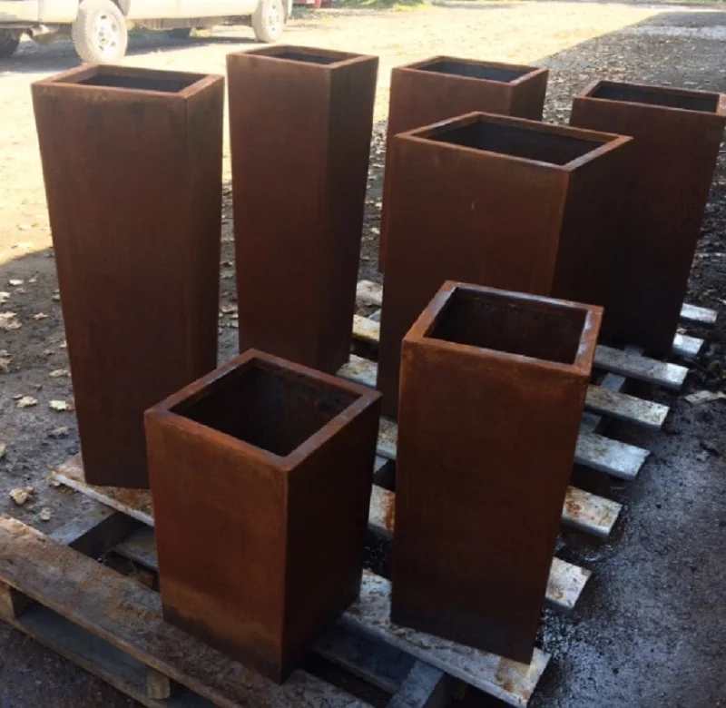 Square Garden Flower Pots Corten Steel Tapered Planter