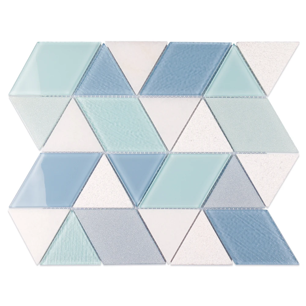 New trapezoid triangle white stone grey green blue glass mosaic for clothes shop gallery bookstore stadium