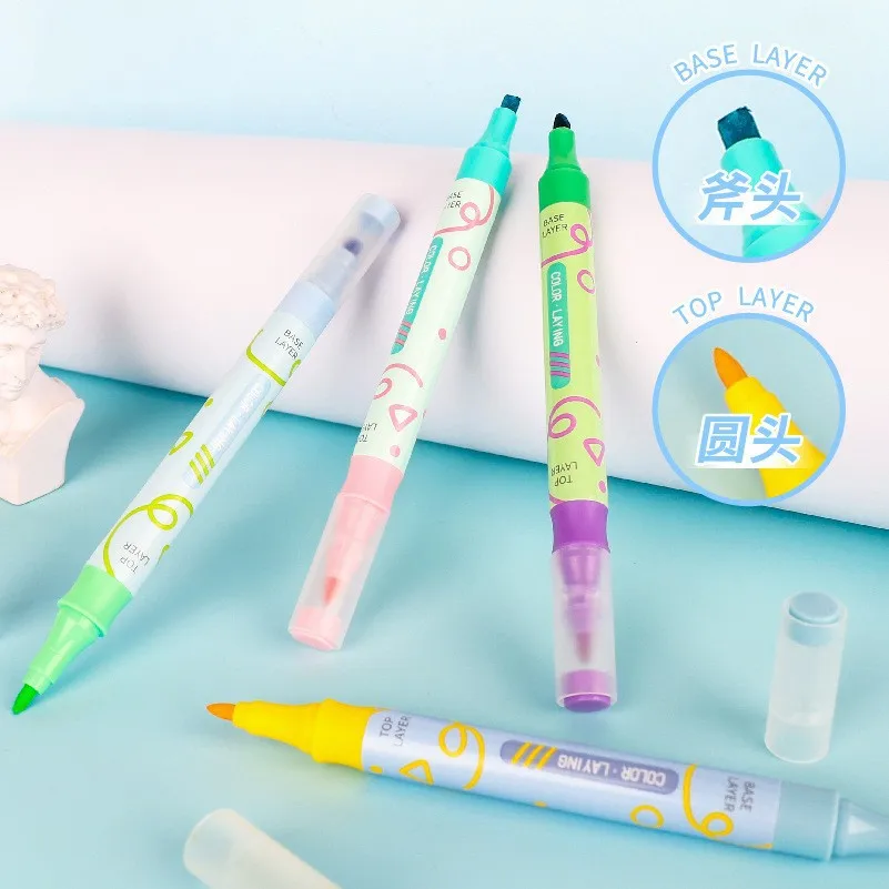 Popular DIY double head color highlighters student color markers large capacity high quality office stationery