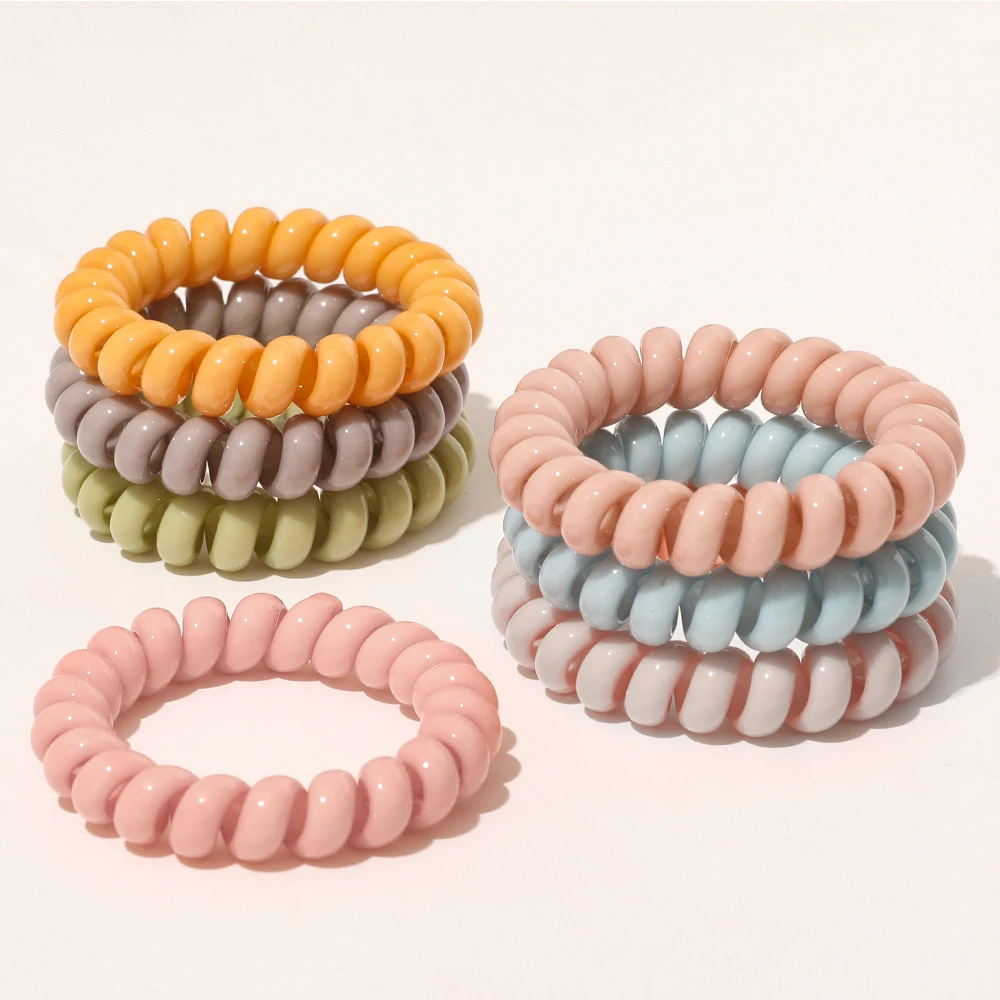 Women Matt Colors Telephone Wire Rubber Bands Stretchy Colors Non-mark Spiral Coil Ropes Solid Hair Ties