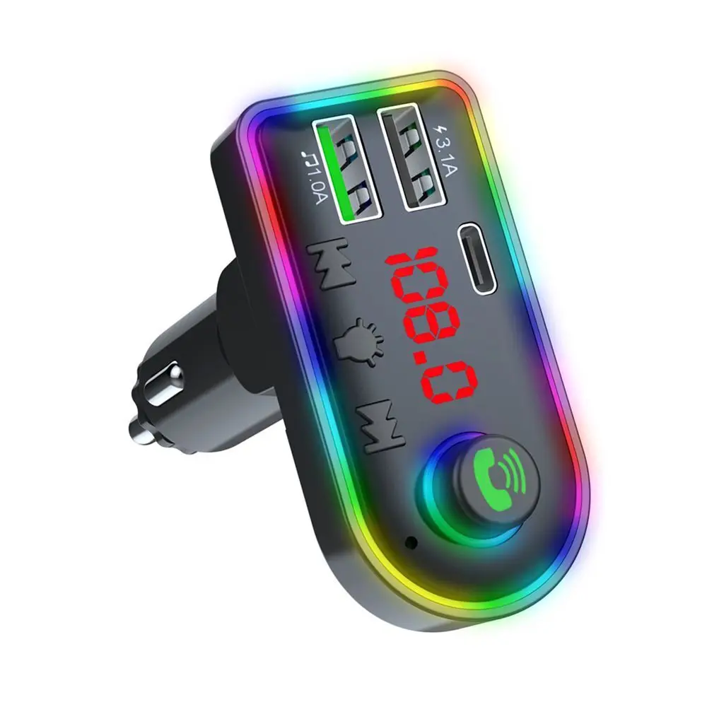 
LED Backlit Car FM Transmitter BT 5.0 MP3 Audio TF/U Disk Player Handsfree Car Kit Adapter PD Type-c Fast Charge 