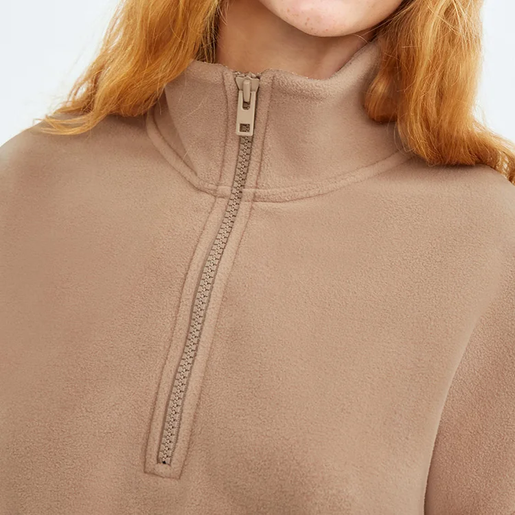 New York Korean Style 100 Cotton  Blank Hoodies Plain No Brand Customize Cotton Womens Oversized Sherpa 1/4 Zip Sweatshirt