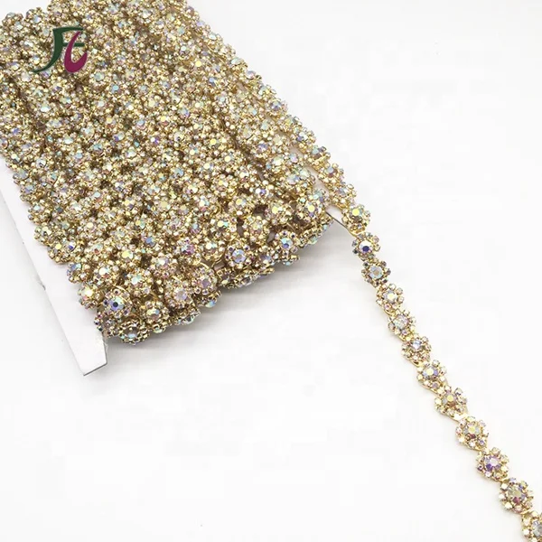 Crystal AB Glass Rhinestones Chain Trim Flowers Crystal Applique Strass Banding For DIY Jewelry Shoes Crafts