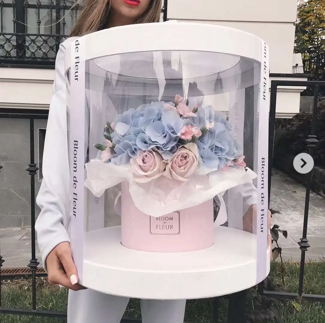 Большая коробка для цветов, круглая прозрачная коробка из ПВХ для цветов на День святого Валентина, свадьбу, Рождество, день рождения