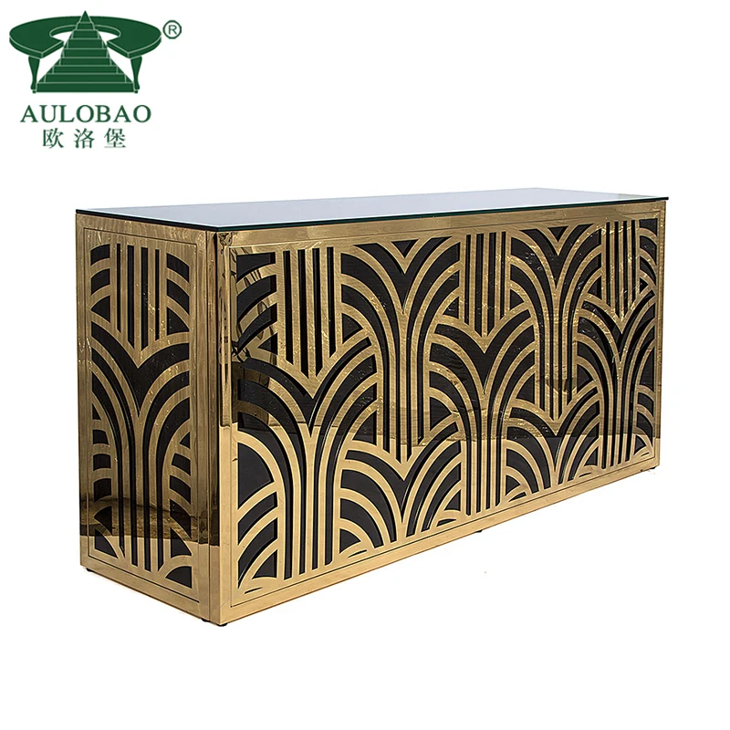 Commercial gold stainless steel metal led light reception bar counter