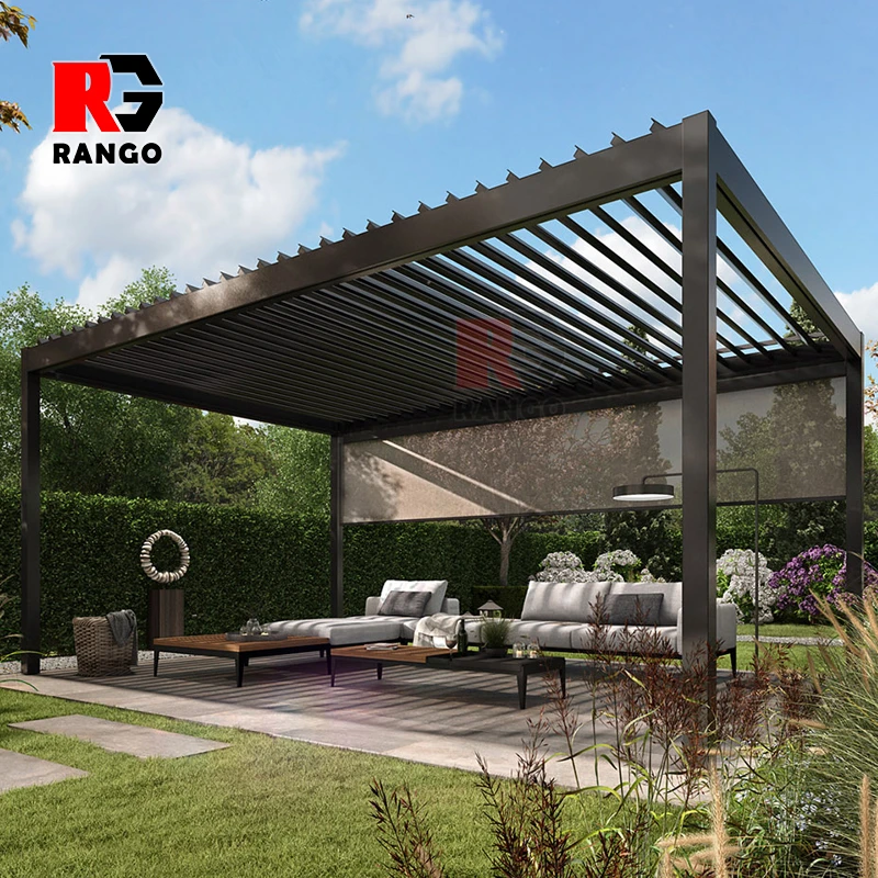 Install Easily Remote Control Pergola Outdoor Garden Buildings Gazebo Garden Bioclimatic Aluminium Pergola With Sun Screen