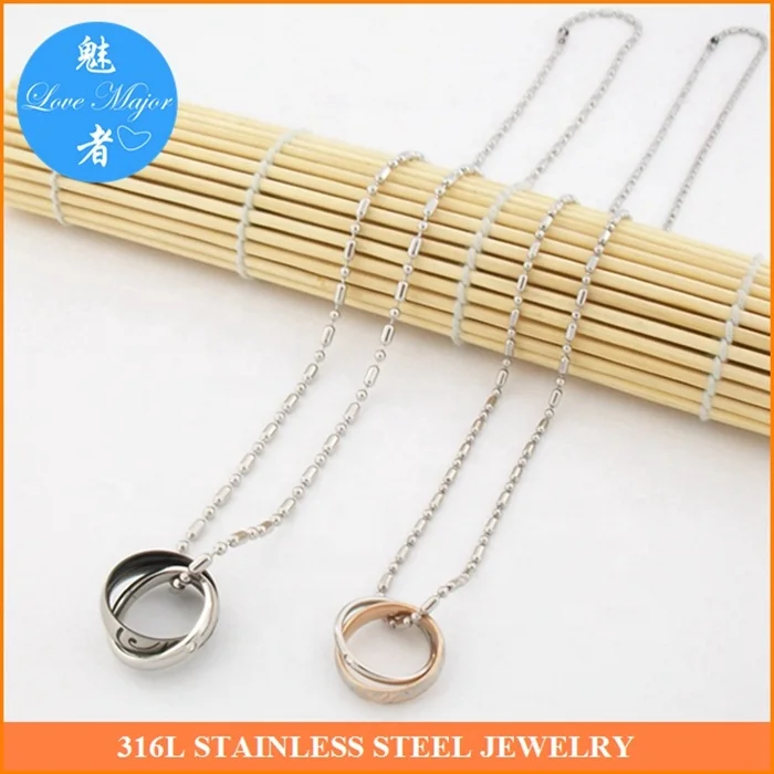 Couple Love Ring Pendant Necklace Boyfriend Girlfriend Gift Stainless Steel Set