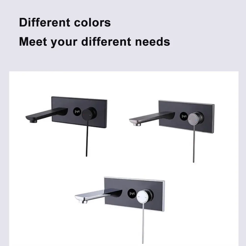 Black Digital Display LED Temperature Faucet wall mounted Brass Basin Faucet Single Handle Sink Tap