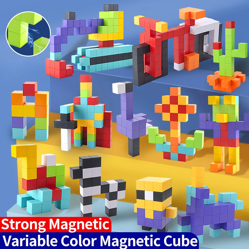 80PCS DIY STEM Construction Puzzle Game Colorful Magnetic Building Block Cube Toys for Kids