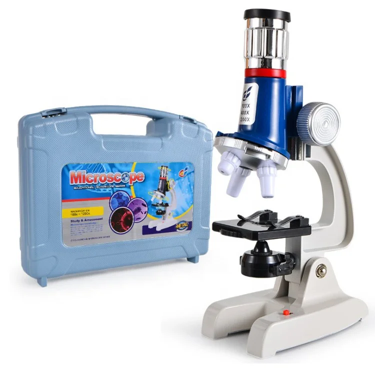 Kids Microscope Science Kit for Student Beginners Educational STEM Toy with LED 100X-1200x Magnification