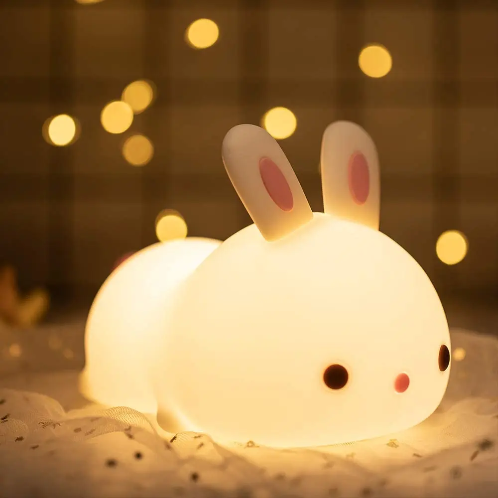 Colorful Rabbit LED Night Light Silicone Cartoon USB Charging New Year Gift RGB Multicolor Touch Sensor For Baby Bedside Lamp