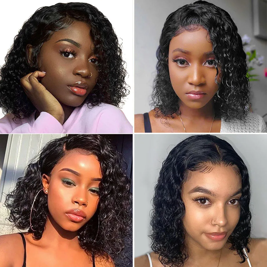 Оптовая продажа, 100% натуральные бразильские волосы, недорого, 4*4, вьющиеся волосы, парик, перуанские короткие волосы, короткие волосы, человеческие волосы, кружевные спереди