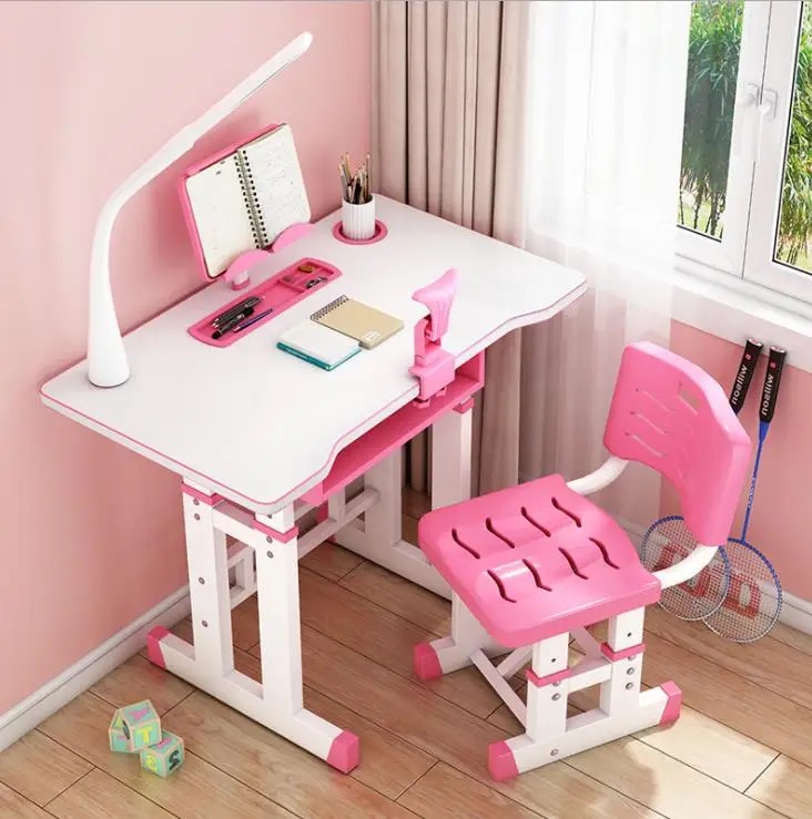hot selling Kids learning table student chair and desk with led lamp book shelf study table set