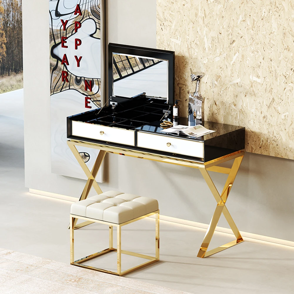 Luxury European Modern Design White Black Dresser Table with Mirror Makeup Mirror Dressers Table Console Table Bedroom Furniture