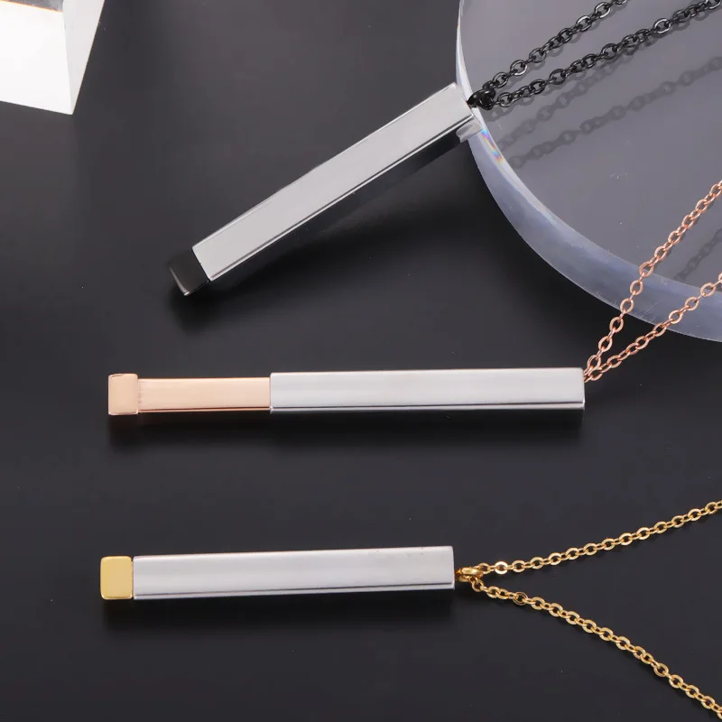 Fashion Rose Gold Plated Jewelry Customize Engrave Stainless Steel Hidden Pendants Necklace