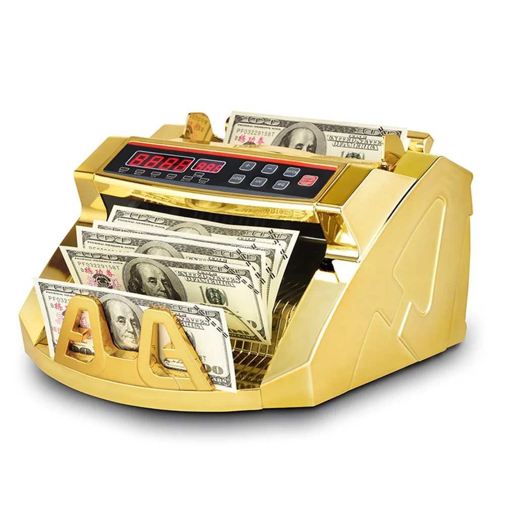 0288G Gold Plated LCD Display Multi-currencies Cash Banknote Bill Counter Customizable Logo USD/EUR/CAD/TRY/Etc. Money Detector