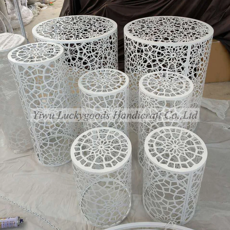 
LK20190816-6 white Wedding walkway pillar square shape flower pattern carved stand for events decoration 