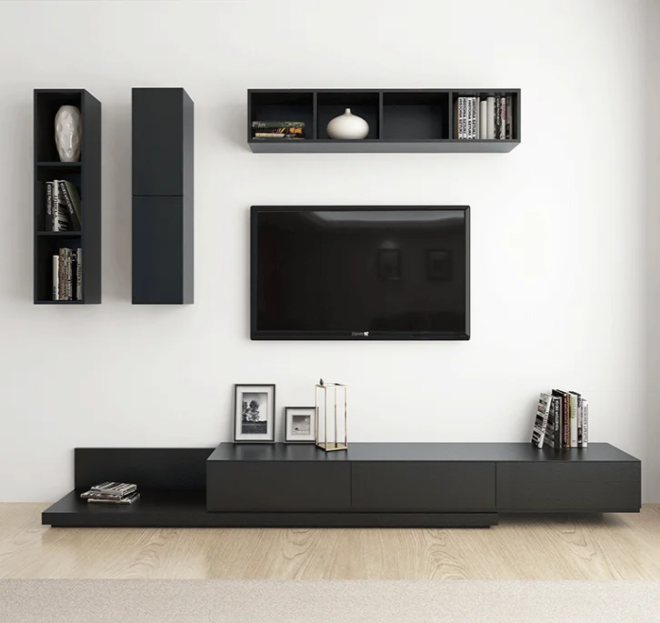 Nordic minimalist TV cabinet coffee table combination modern light luxury retractable TV cabinet
