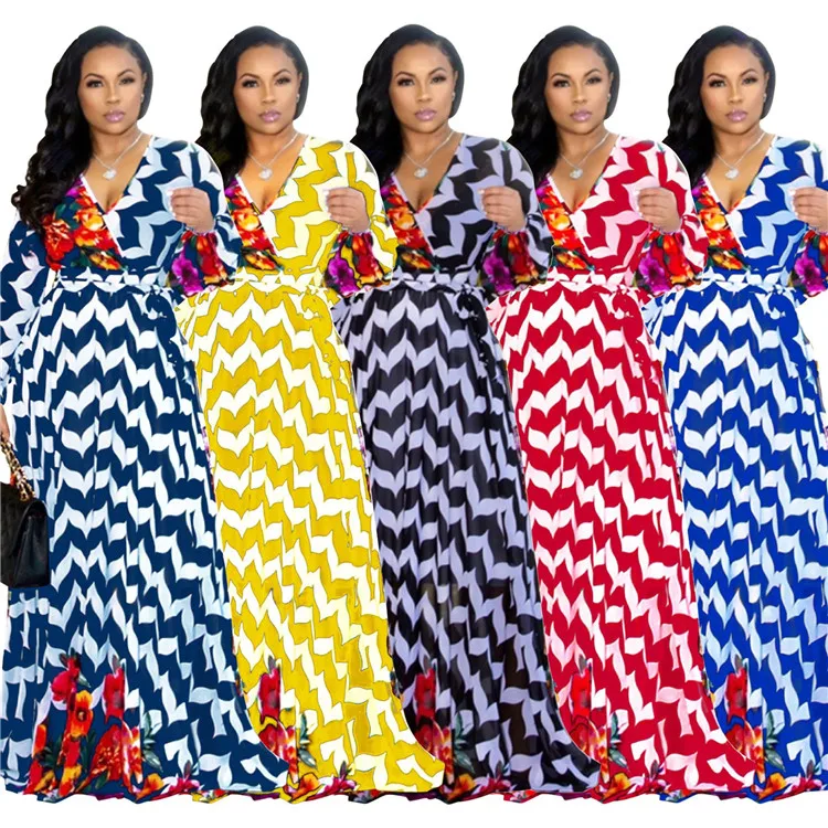 
LF-44 African Clothing Floral Printed Maxi Dress Long Sleeve Womens Plus Size Dress Fashion Summer Dresses Women Casualfu 