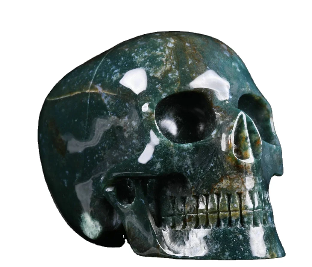 Mr Skull Huge 5.0 inches Green Moss Agate Mitchell-Hedges Skulls Hand Carving Crystal  Skulls Healing Crystals