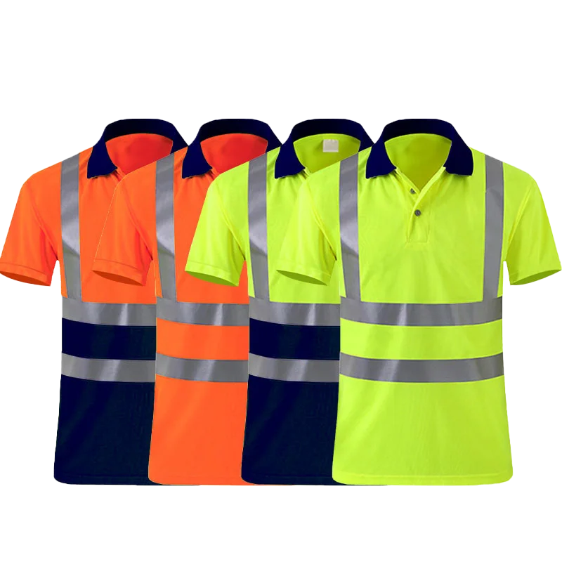 Men High Visibility Polo Work Shirt Workwear 100% Polyester Shirt Reflective Safety Polo T-Shirt