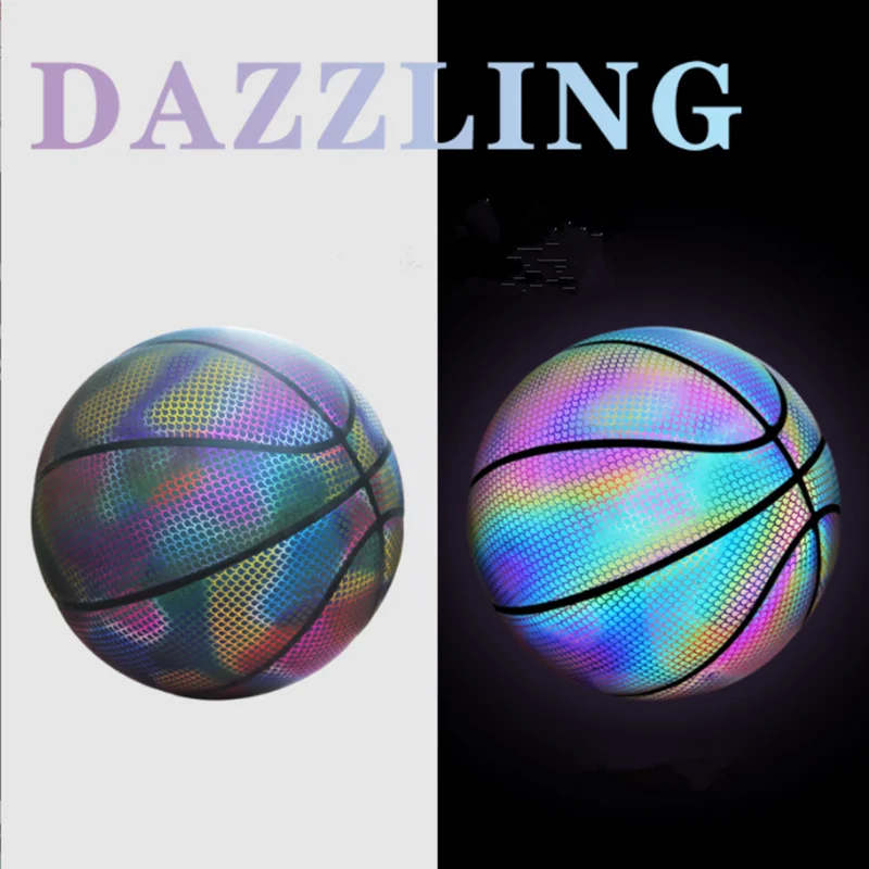 Factory Wholesale Holographic Reflective Glowing Basketball PU Leather Glow in the Dark Basketball
