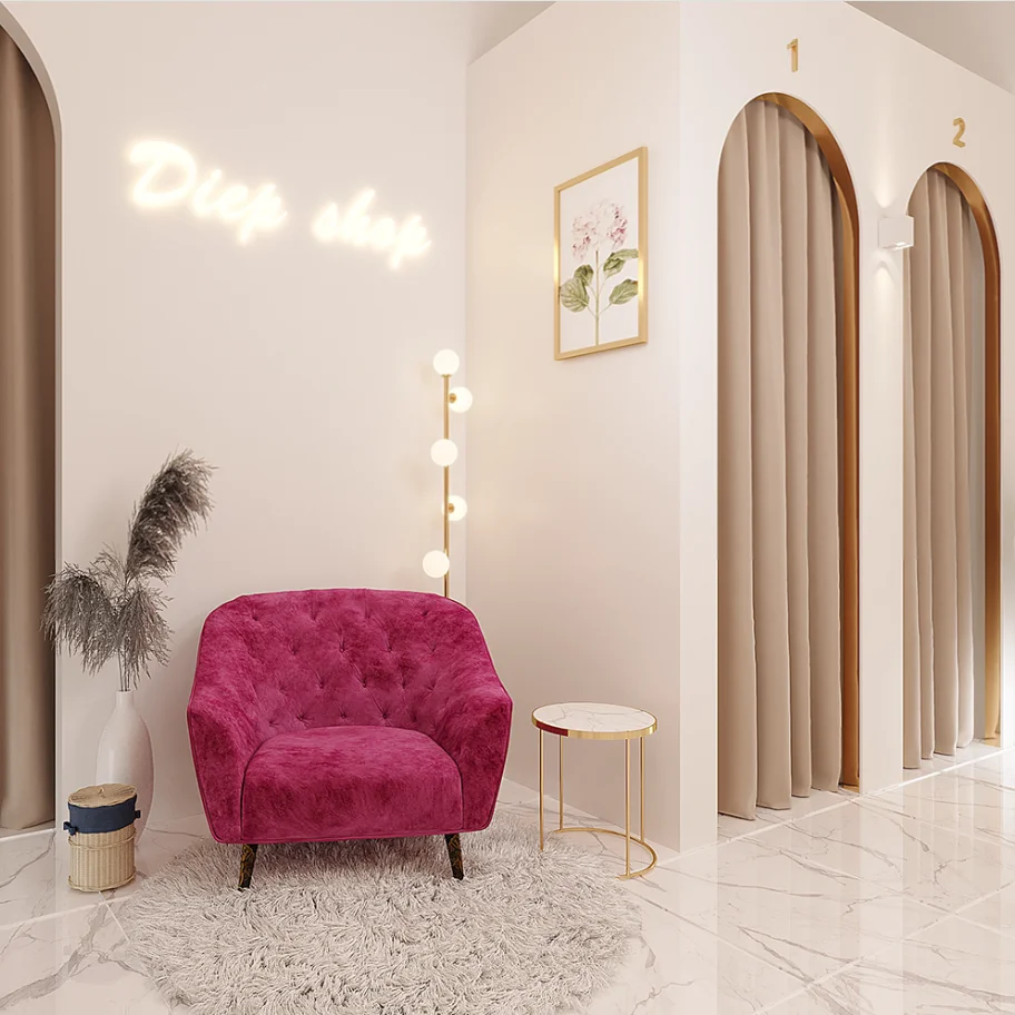 Custom Boutique Furniture Gold Stainless Steel Clothes Wall Display Shelf Hot Retail Fashion Girl Clothing Store Display Rack