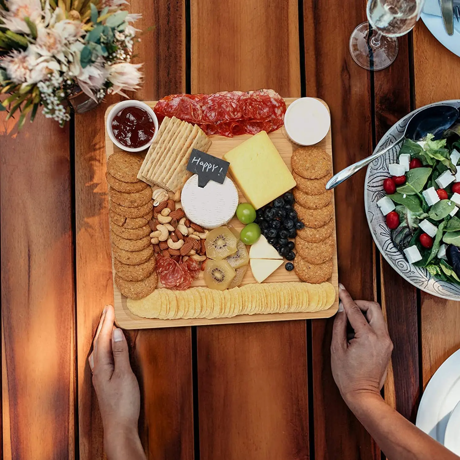 Bamboo Charcuterie Board Cheese Board Knife Set With Wood Bamboo Handle Cheese Board and Knife Set