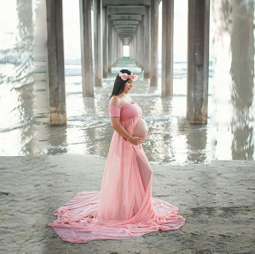 
2021 Women Fashion Pregnant Women Chic Vogue Patchwork Casual Short Sleeve Floor Length Loose Chiffon Maternity Dress 