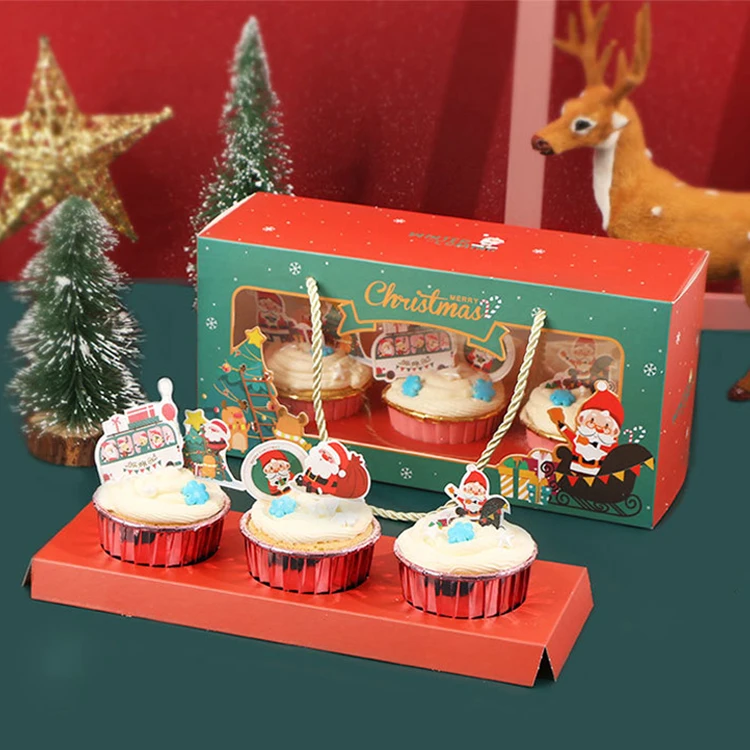 Wholesale Custom Kraft Cardboard CupCake Packaging Take Away Christmas Cake Box With Window