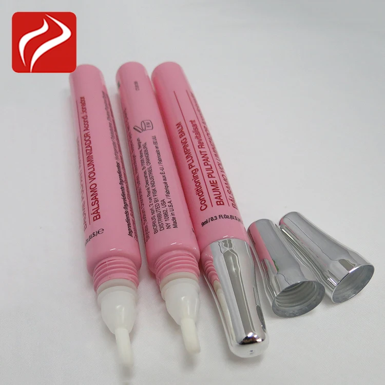 Best selling custom long nozzle lip balm cosmetic plastic tube with mini brush