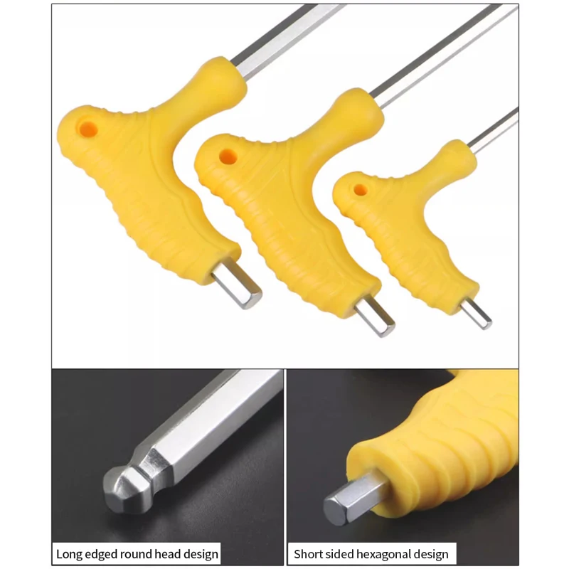 T-shaped Torx hex wrench 2.5-10mm plastic handle metric ball head Two-way Allen Key S2 Steel Allen wrench bicycle repair tool
