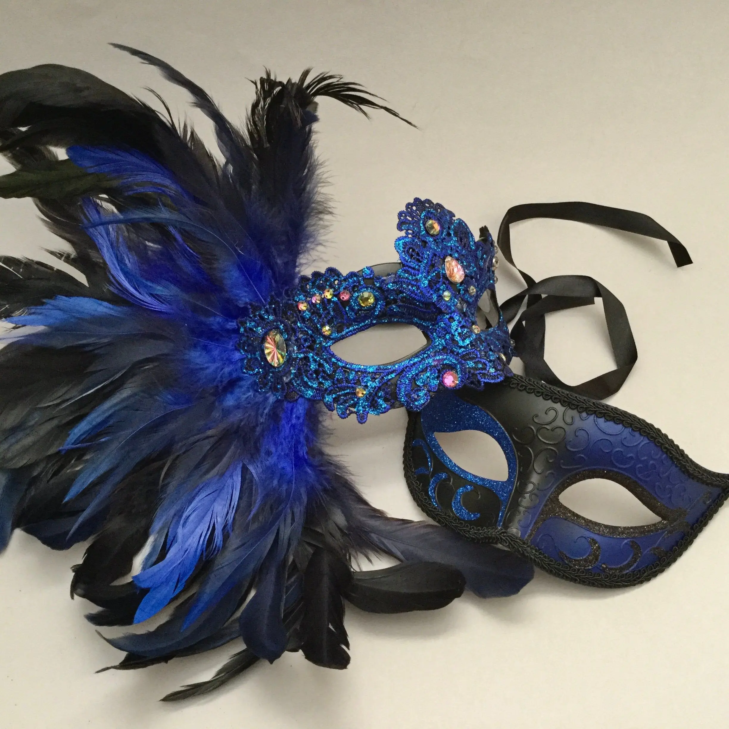 Eco-friendly DIY  Decorative cock feather mask for party decoration Red masquerade colorful ostrich feather mask