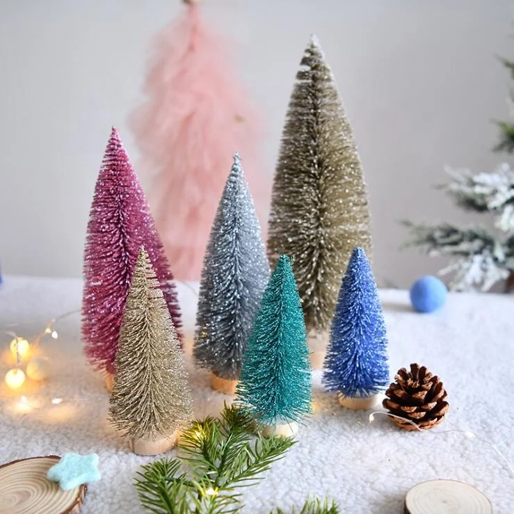 Christmas Mini Sisal Trees for Craft Bottle Brush Pine Trees for Christmas Village Artificial Snow Frost Trees