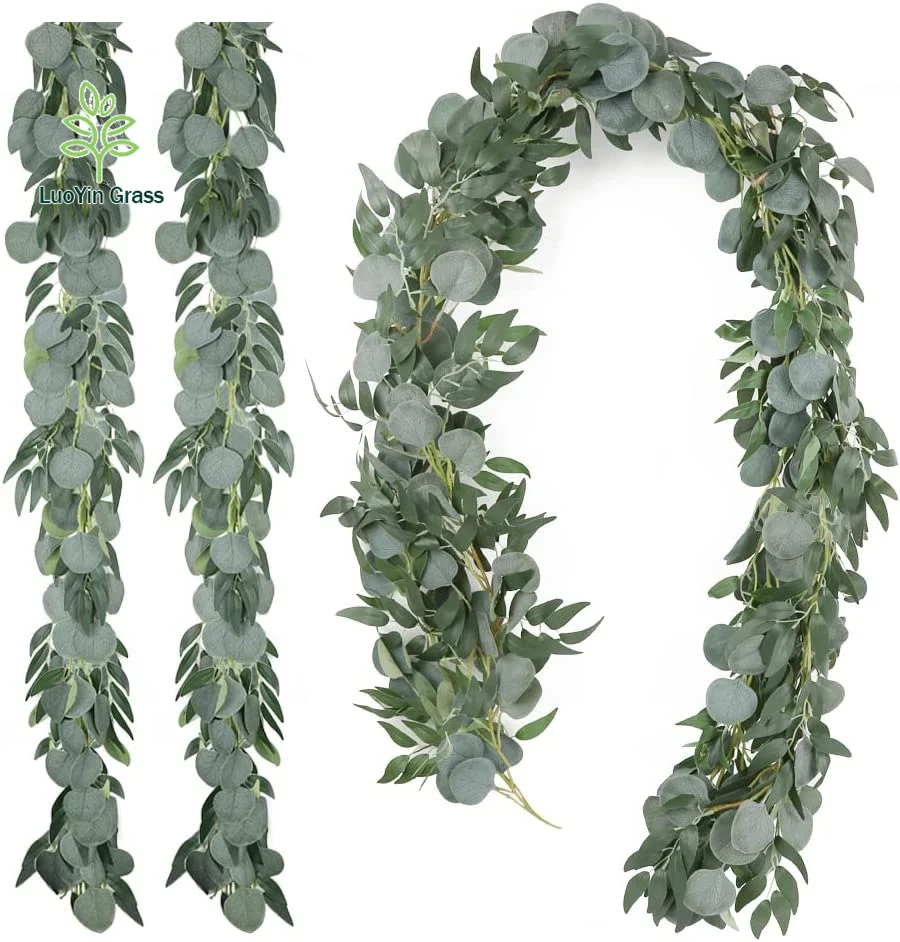 Greenery Garlands 6.56FT Artificial Eucalyptus Garland with Willow Leaves Faux Silver Dollar Leave Vines for Wedding Arch Table