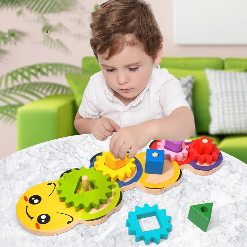 Kids Rainbow Wooden Educational Toy Multicolor Shape Sorter Stacking Block Geometric Stacker