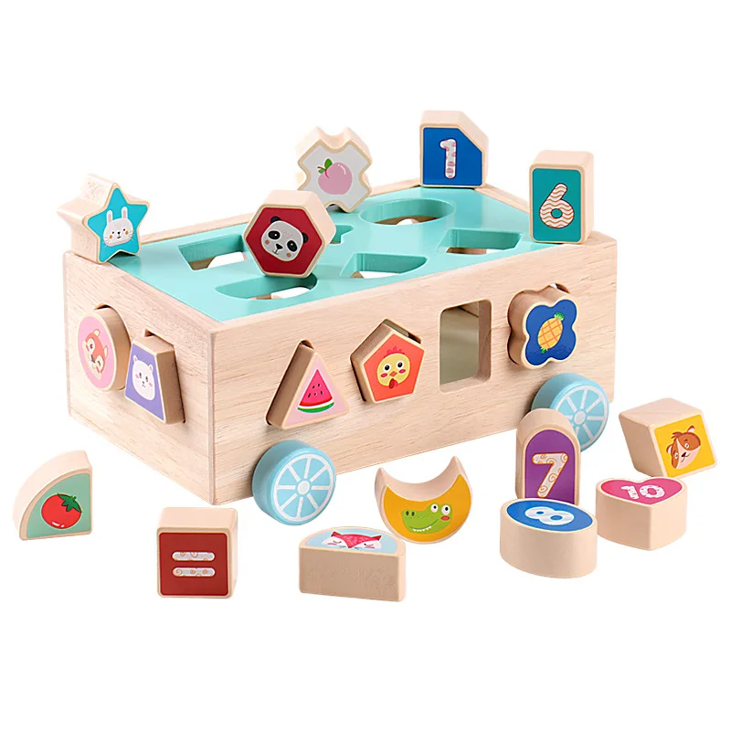 Shape Sorter Toy My First Wooden 18 Building Blocks Geometry Learning Matching Sorting Gifts Didactic Classic game for Toddlers