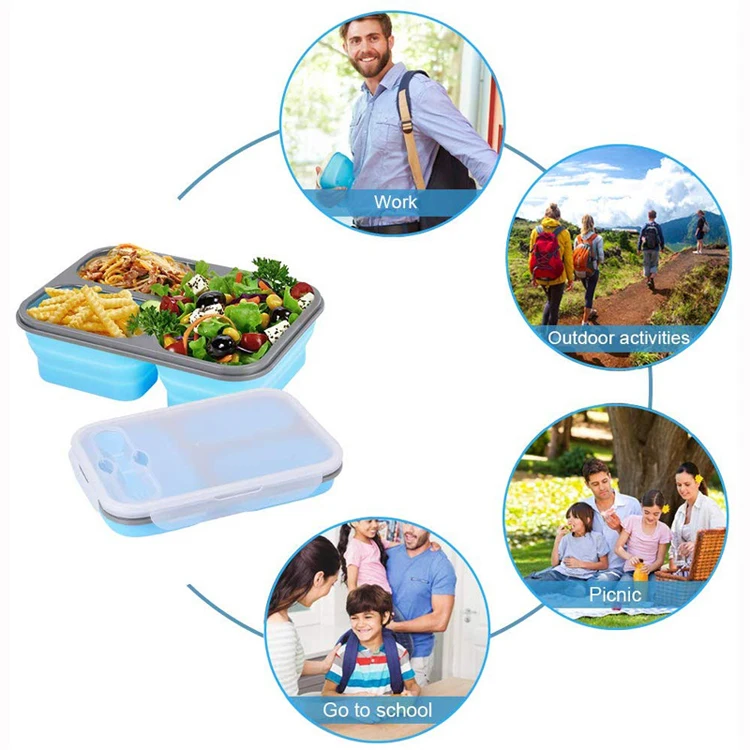 Collapsible Tiffin Lunchbox Biodegradable Foldable Food Storage Containers with lid Silicone Bento Lunch Box