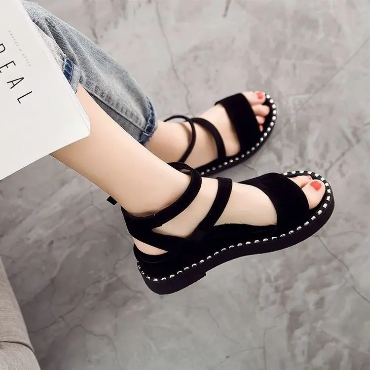 Summer Outdoor Thick Heel Flat Sandal Platform Thick Bottom, Word Buckle Heel Sandals