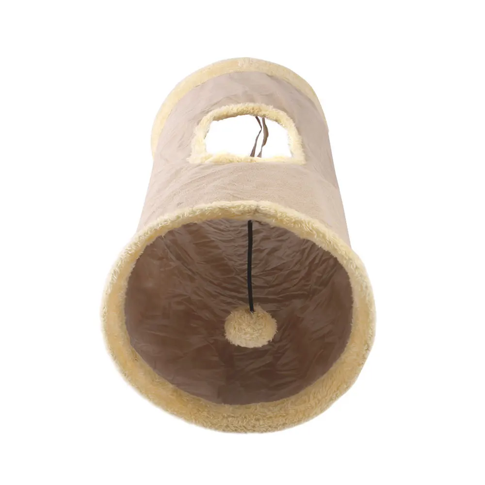 Pet Collapsible Cat Tunnel Cat Toys Play Tunnel Durable Suede Hideaway Pet Cat Crinkle Tunnel with Ball